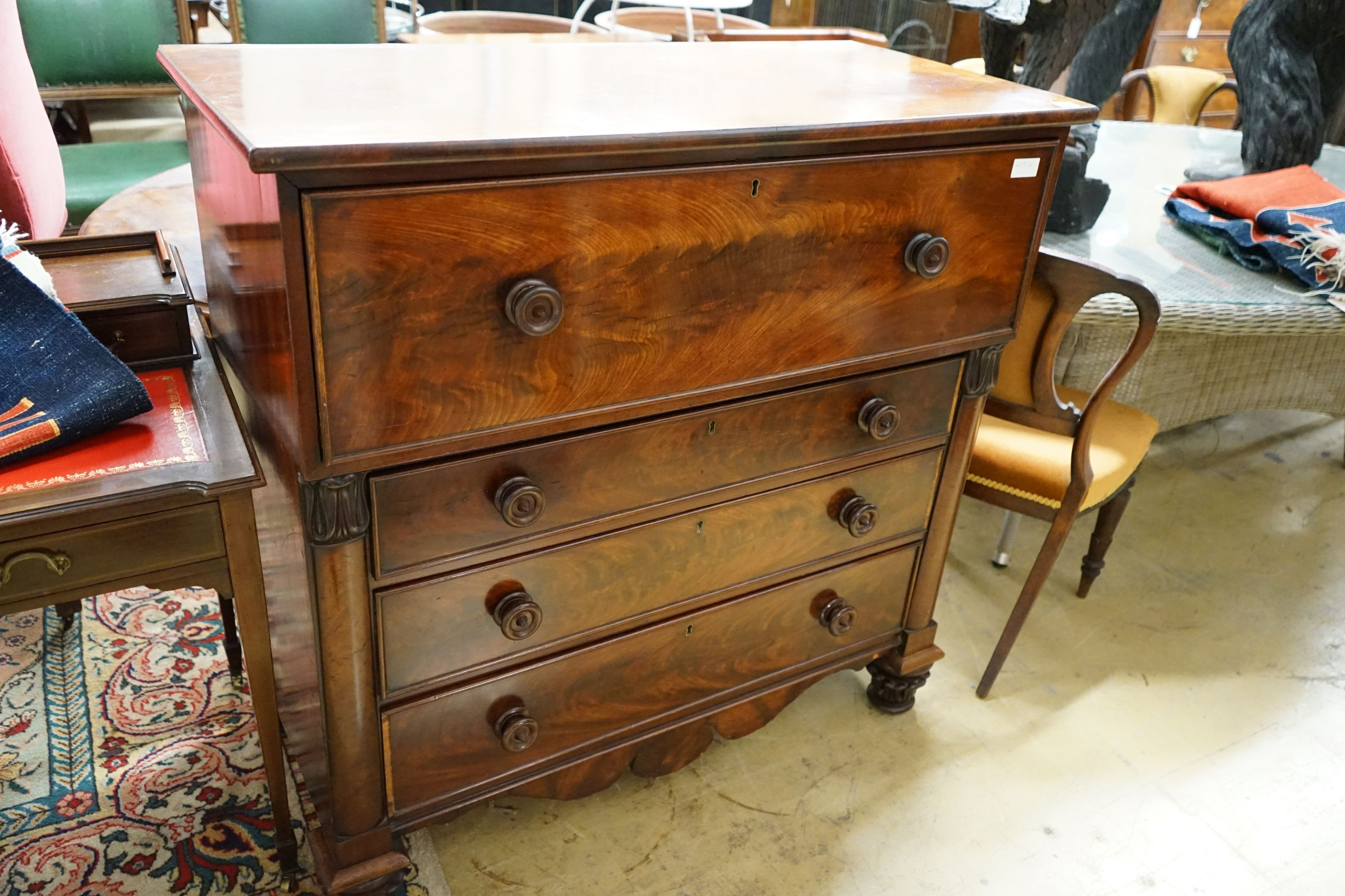 A 19th century mahogany secretaire chest, width 111cm, depth 54cm, height 111cm